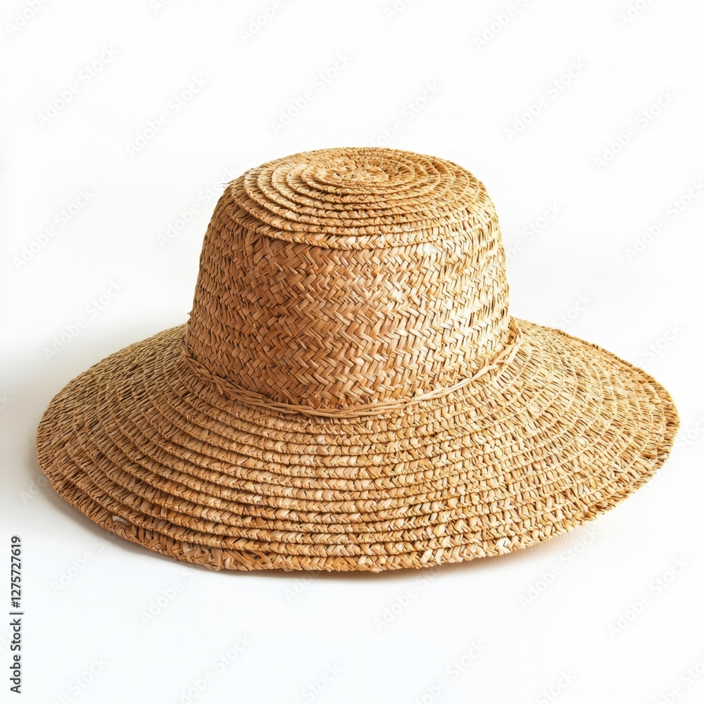 Summer straw hat with wide brim isolated on white Summer straw hat with wide brim isolated on white