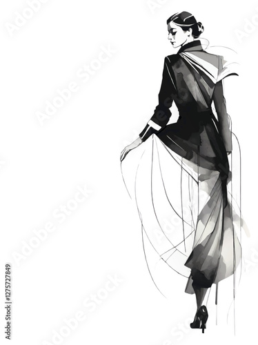 lady in rerto dress decorative pincil sketch vector with blank area for insertion