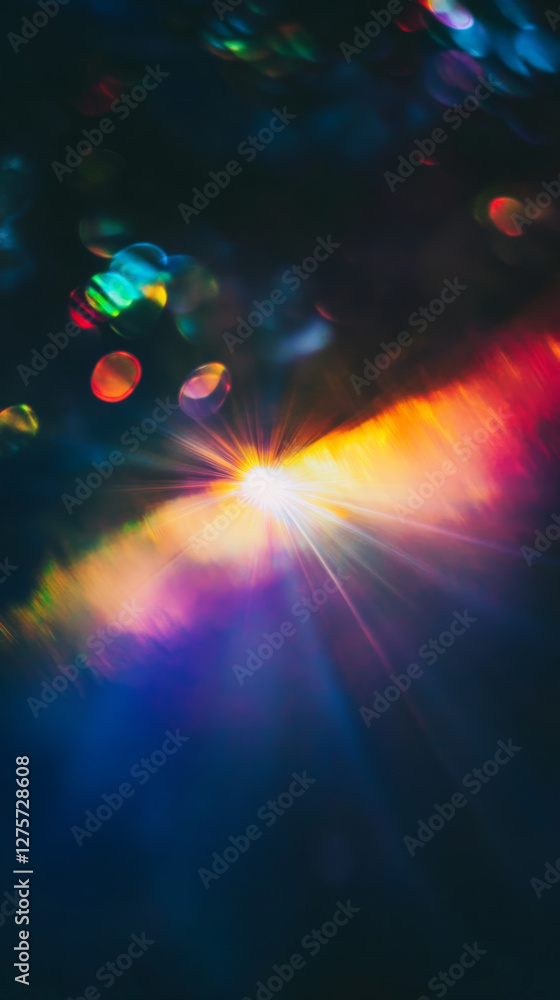 Prismatic light leaks create vibrant rainbow bokeh effects Prismatic light leaks create vibrant rainbow bokeh effects