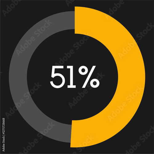 51 percent circle chart infographic template.Circle percentage diagram on black background vector illustration.