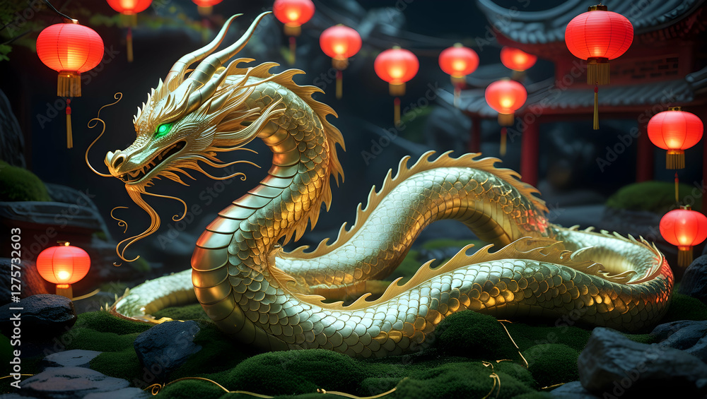 Fototapeta premium majestic goldenscaled dragon