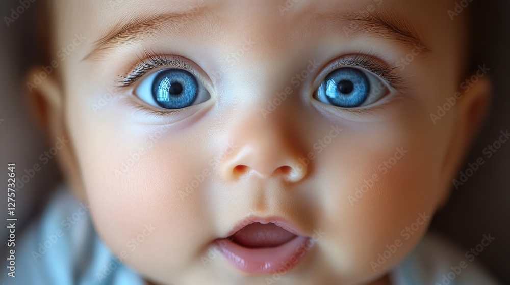 Bright blue-eyed baby looking curiously at the camera while lying down in a cozy environment during the daytime, evoking a sense of innocence and wonder Bright blue-eyed baby looking curiously at the camera while lying down in a cozy environment during the daytime, evoking a sense of innocence and wonder