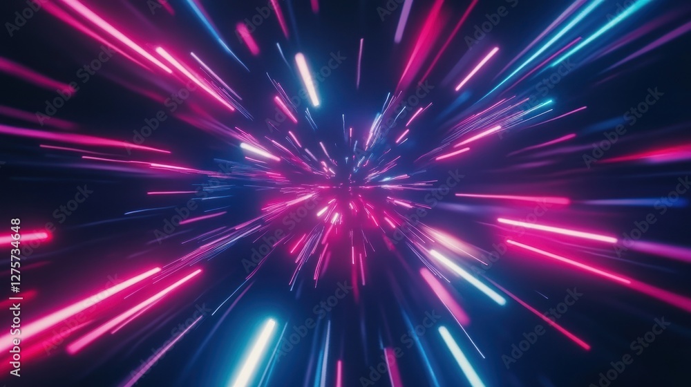Abstract light streaks radiating outwards, creating a dynamic, vibrant burst of pink and blue neon energy against a dark background. Abstract light streaks radiating outwards, creating a dynamic, vibrant burst of pink and blue neon energy against a dark background.