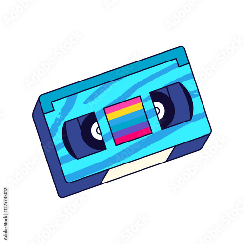 Video cassette vector icon. Retro clipart design of analog media storage for movies and recordings. VHS nostalgia, home cinema, and vintage audiovisual record. Film and movie playback. Classic tape.