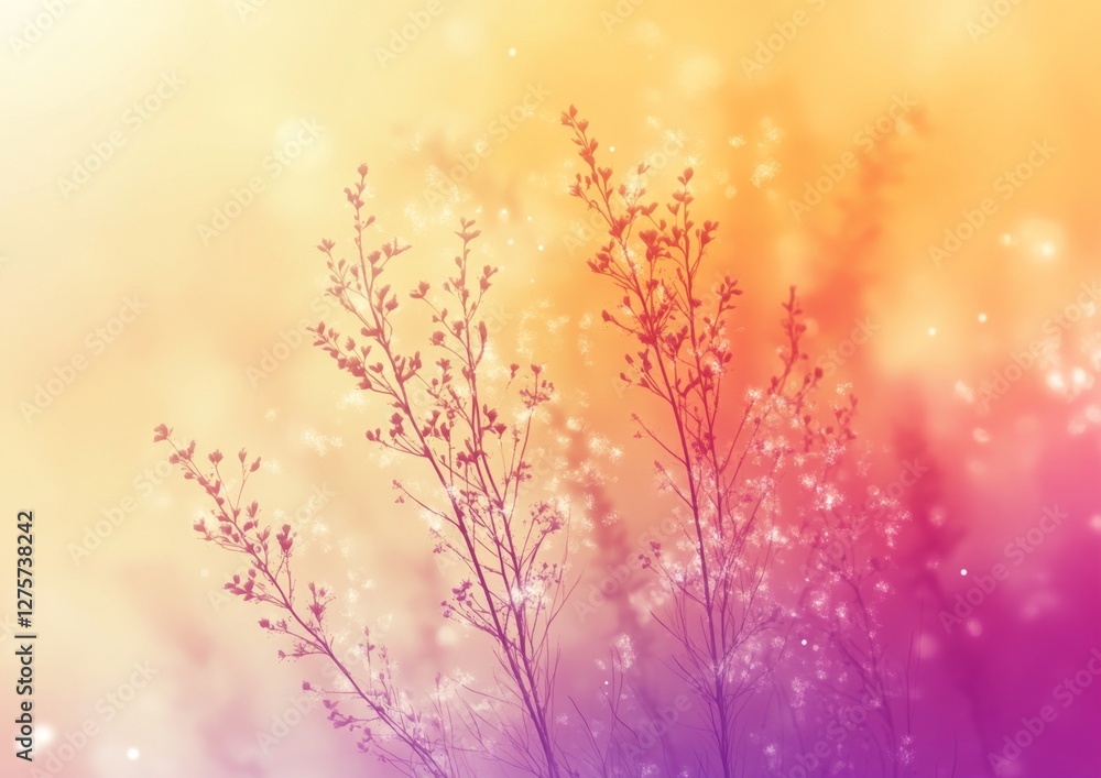 Silhouetted wildflowers, sunset bokeh, field, nature, design Silhouetted wildflowers, sunset bokeh, field, nature, design