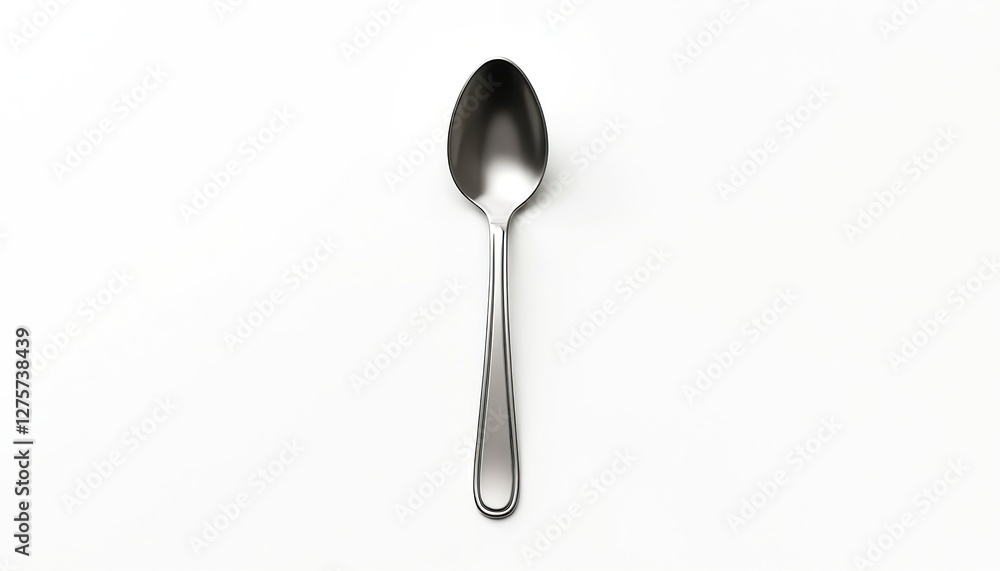 3D illustration of shiny metal spoon isolated on white background. Stainless steel silver cutlery utensil for meal. Kitchenware for soup or cooking equipment, food prep. 3D illustration of shiny metal spoon isolated on white background. Stainless steel silver cutlery utensil for meal. Kitchenware for soup or cooking equipment, food prep.