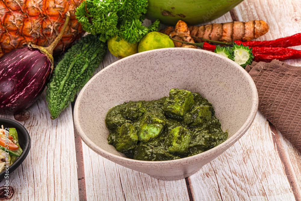 Indian cuisine - Palak paneer cheese with spinach Indian cuisine - Palak paneer cheese with spinach