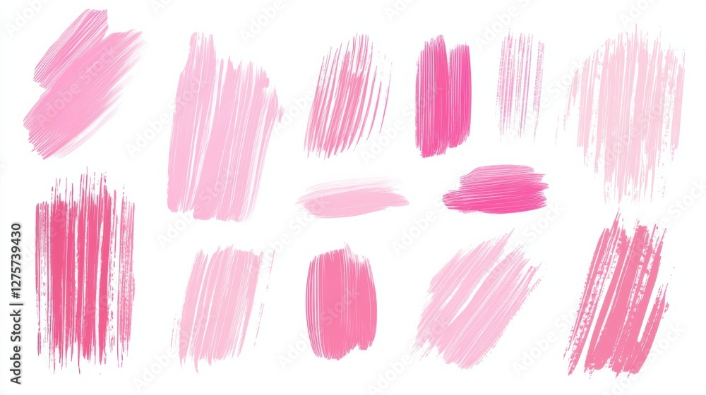 Colorful collection of pink paint strokes displaying various textures and styles for creative projects Colorful collection of pink paint strokes displaying various textures and styles for creative projects