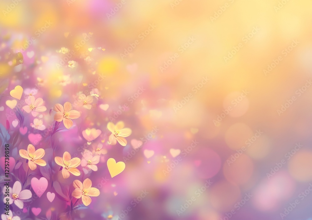 Spring flowers, hearts, bokeh, garden, pastel, background, card, design Spring flowers, hearts, bokeh, garden, pastel, background, card, design