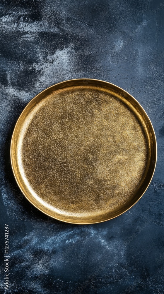 Elegant Gold Round Tray on Dark Background Elegant Gold Round Tray on Dark Background