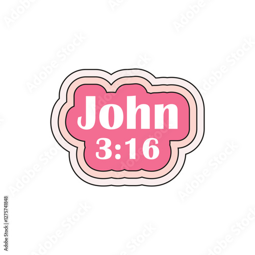 Christian sticker about love in groovy style. Bible passages about love (John 3:16)