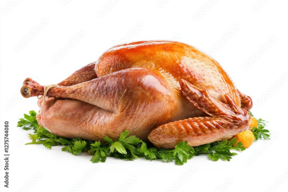 Realistic stock photo of a perfectly roasted turkey on a bed of fresh herbs Realistic stock photo of a perfectly roasted turkey on a bed of fresh herbs