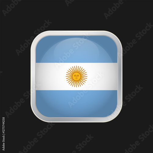 Argentina flag icon isolated on black background. Square vector icon with rounded corners and silver borders