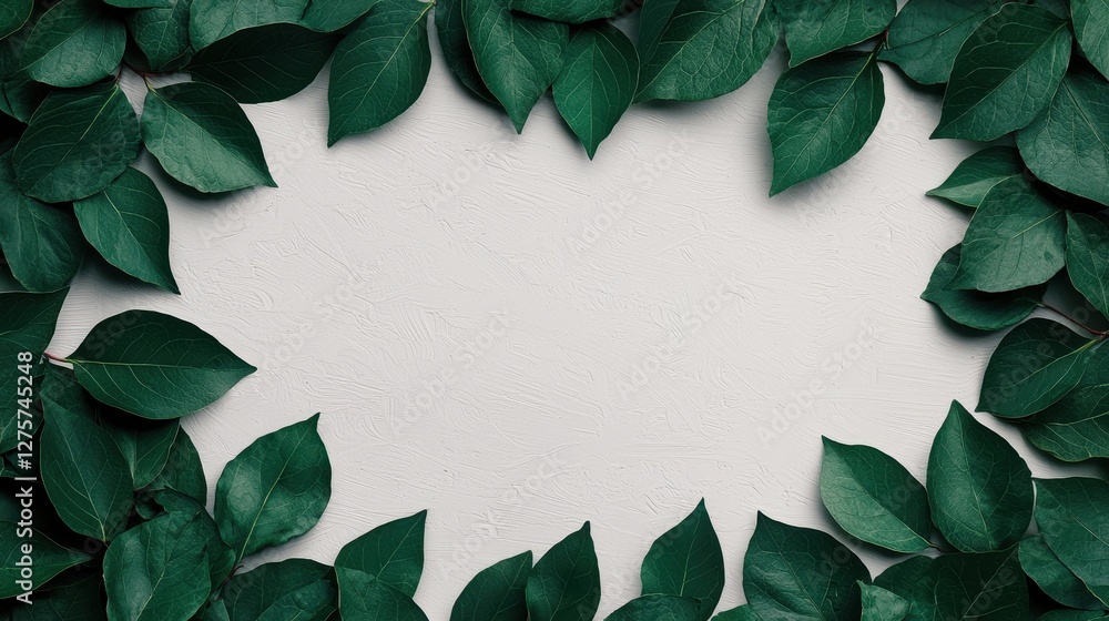 Fototapeta premium Green Leaf Frame on a Textured Background for Natural Designs