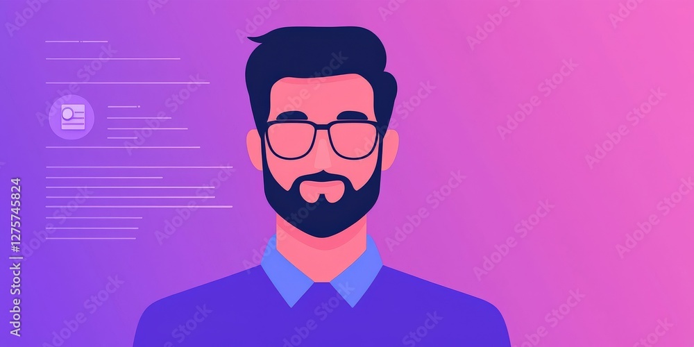 Customer experience interaction optimization concept. Digital illustration of a man with glasses on a colorful background. Customer experience interaction optimization concept. Digital illustration of a man with glasses on a colorful background.