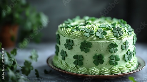 Decorative green cake with clover motifs.