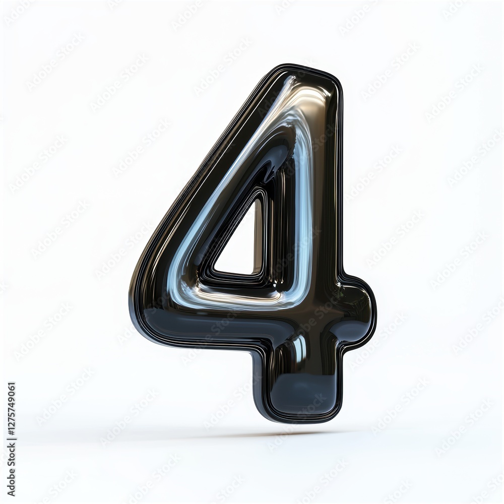 Number 4 made of smooth black rubber with subtle reflections isolated on a clean white background Number 4 made of smooth black rubber with subtle reflections isolated on a clean white background