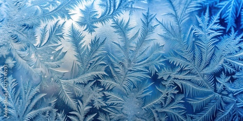 Wallpaper Mural Frozen intricate pattern on window with blue ice background Torontodigital.ca