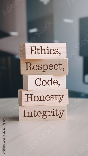 wooden blocks stacked vertically on a light surface display 