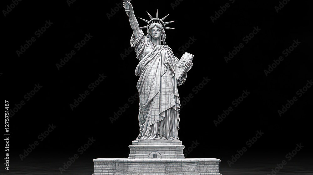 Fototapeta premium Statue Liberty, NYC, 3D render, dark background, tourism