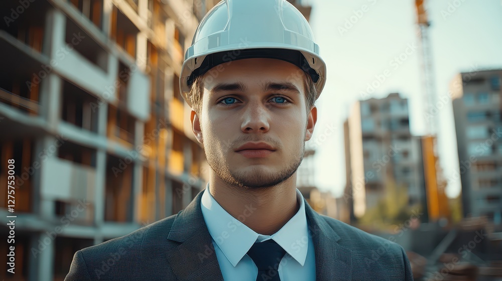 Confident Young Architect or Engineer at Construction Site Confident Young Architect or Engineer at Construction Site