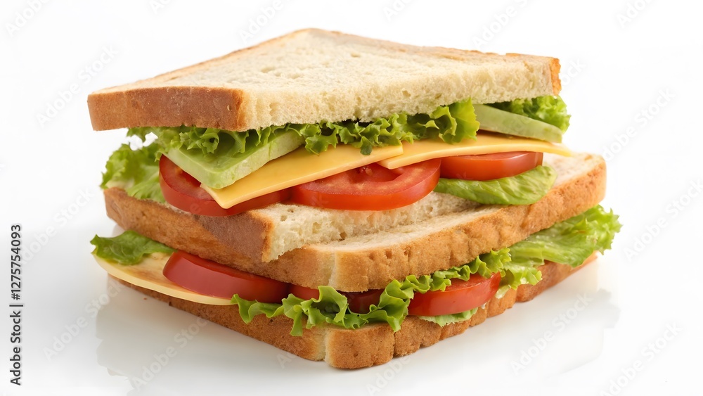 Sandwich with lettuce, tomato, cheese, and meat. Ham and cheese sandwich. Created with Ai Sandwich with lettuce, tomato, cheese, and meat. Ham and cheese sandwich. Created with Ai