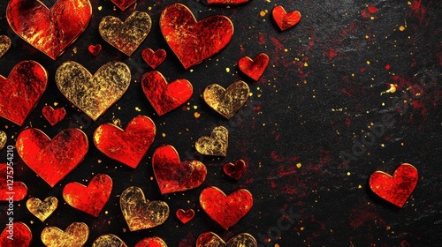 Red and Gold Hearts on a Dark Background