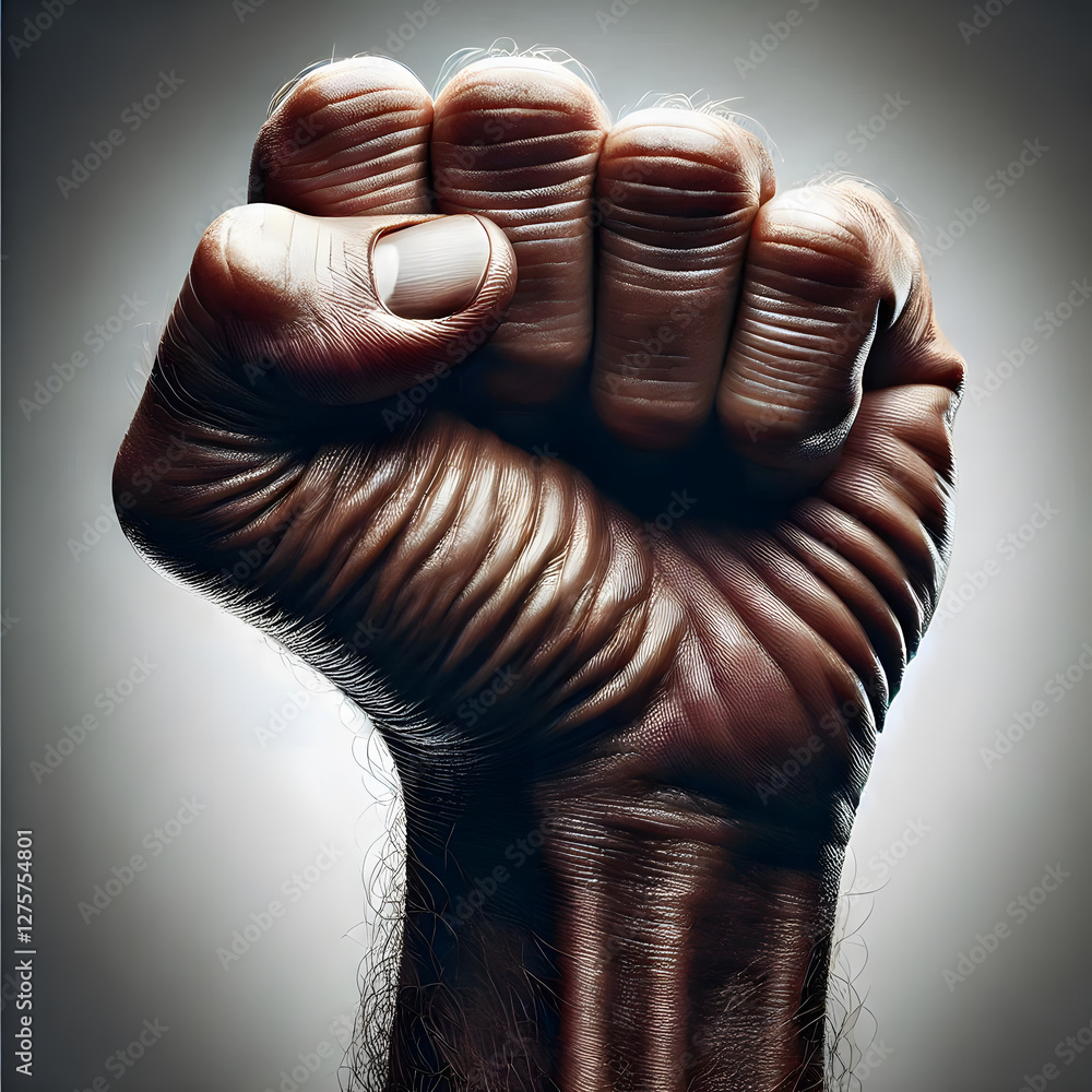 Detail-oriented shot of a clenched hand, emphasizing the texture of the skin and the tension in the muscles. Detail-oriented shot of a clenched hand, emphasizing the texture of the skin and the tension in the muscles.