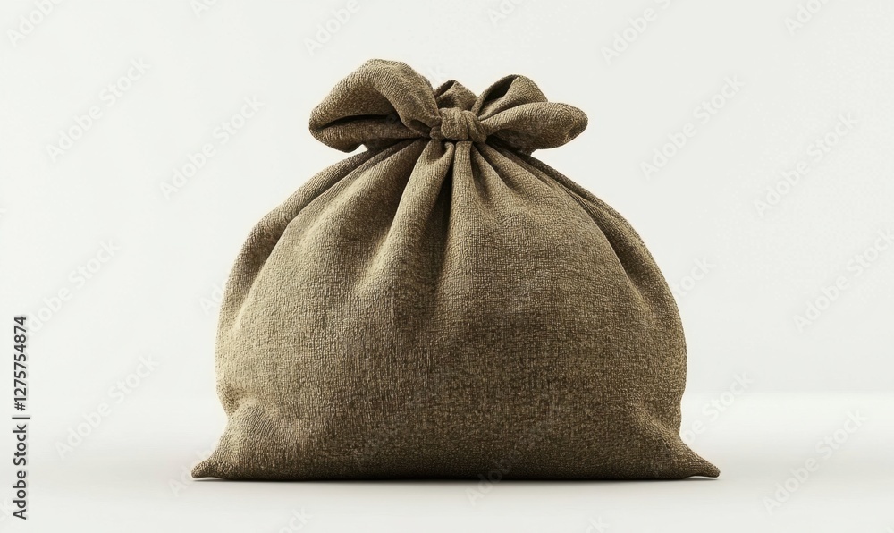 A textured brown fabric bag tied at the top, resting on a neutral background, suggesting storage A textured brown fabric bag tied at the top, resting on a neutral background, suggesting storage