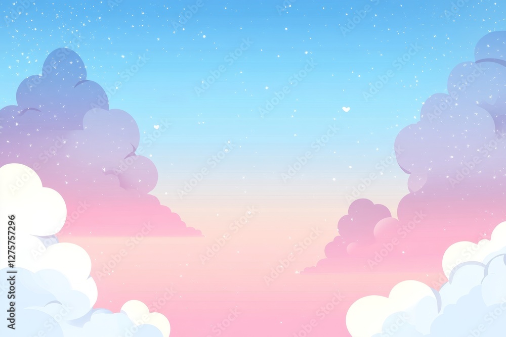 Pastel sky, clouds, stars, sunset, digital art, background, design, illustration Pastel sky, clouds, stars, sunset, digital art, background, design, illustration