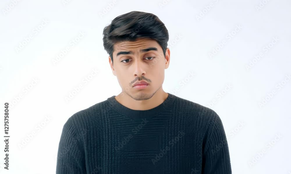 emotion of confusion: young man shrugs in isolation emotion of confusion: young man shrugs in isolation