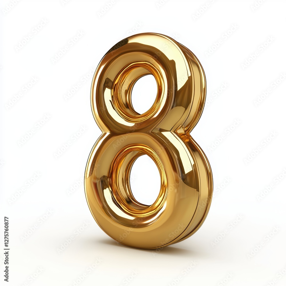 Number 8 made of polished gold with smooth reflections isolated on a clean white background Number 8 made of polished gold with smooth reflections isolated on a clean white background