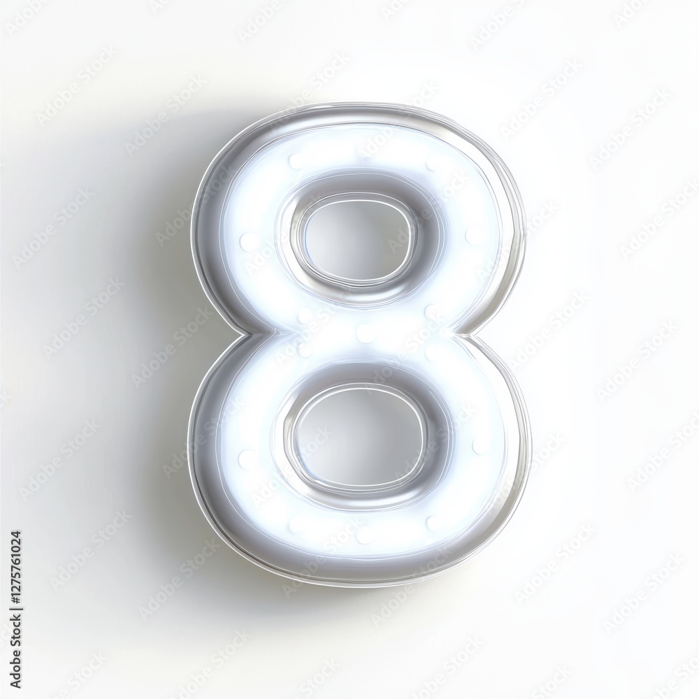 Number 8 made of pure glowing white light with a soft halo effect isolated on a clean white background Number 8 made of pure glowing white light with a soft halo effect isolated on a clean white background