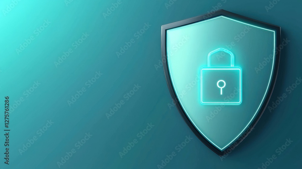 cyber security ransomware security policy concept. Digital shield icon featuring a padlock on a teal background. cyber security ransomware security policy concept. Digital shield icon featuring a padlock on a teal background.