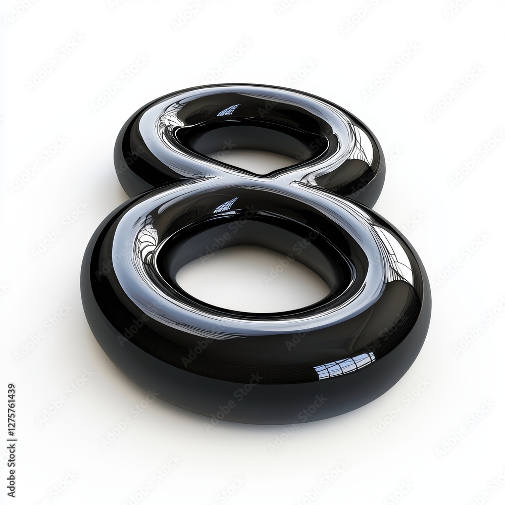 Number 8 made of smooth black rubber with subtle reflections isolated on a clean white background Number 8 made of smooth black rubber with subtle reflections isolated on a clean white background