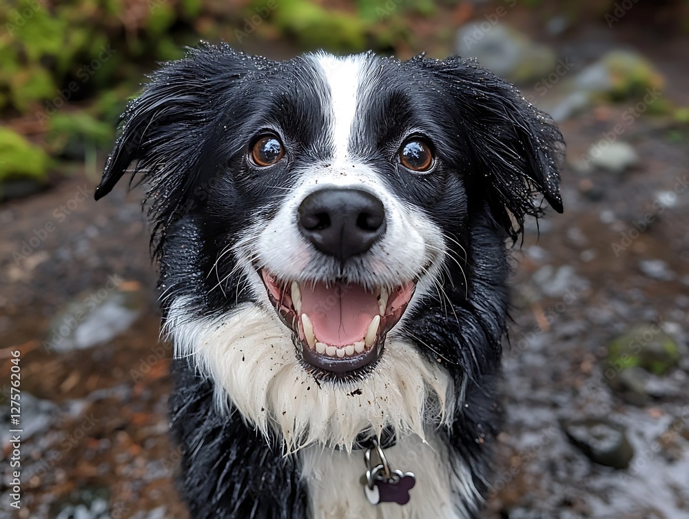 Happy Border Collie in Muddy Forest Happy Border Collie in Muddy Forest