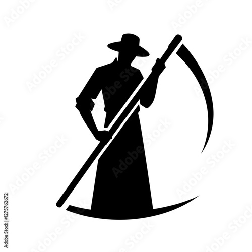 Farmer with a scythe - Vector silhouette