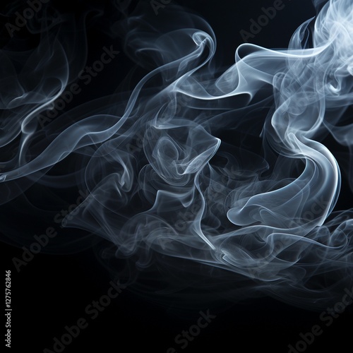 Collection of close-up shots of abstract white steam or smoke. Fragrance cloud from an aromatherapy diffuser. White cloudiness from moisture spray Isolated on a black background