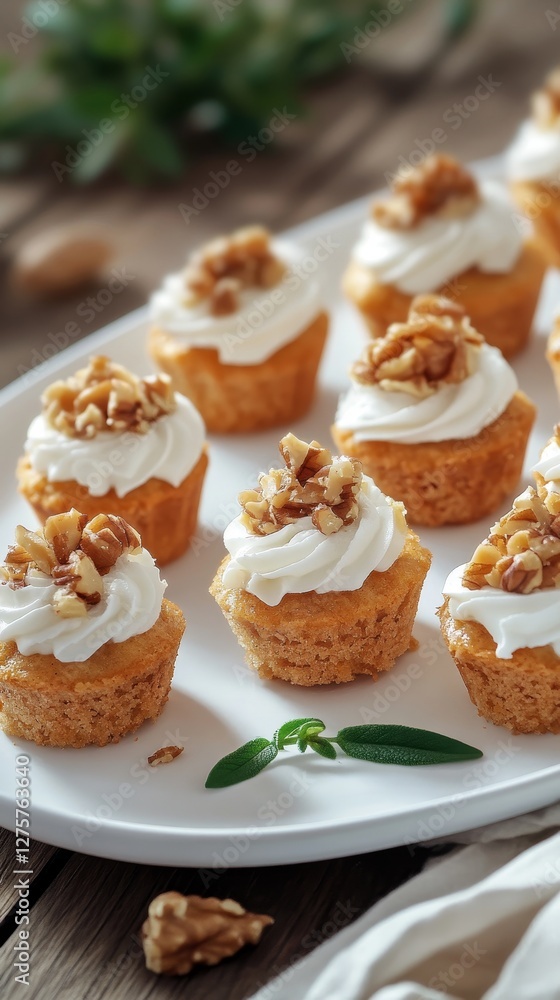 Mini Walnut Cupcakes with Creamy Topping Mini Walnut Cupcakes with Creamy Topping