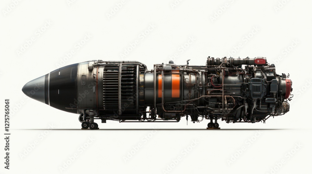 Obraz premium Jet engine, isolated, industrial, detail, technology, white background, engineering, design
