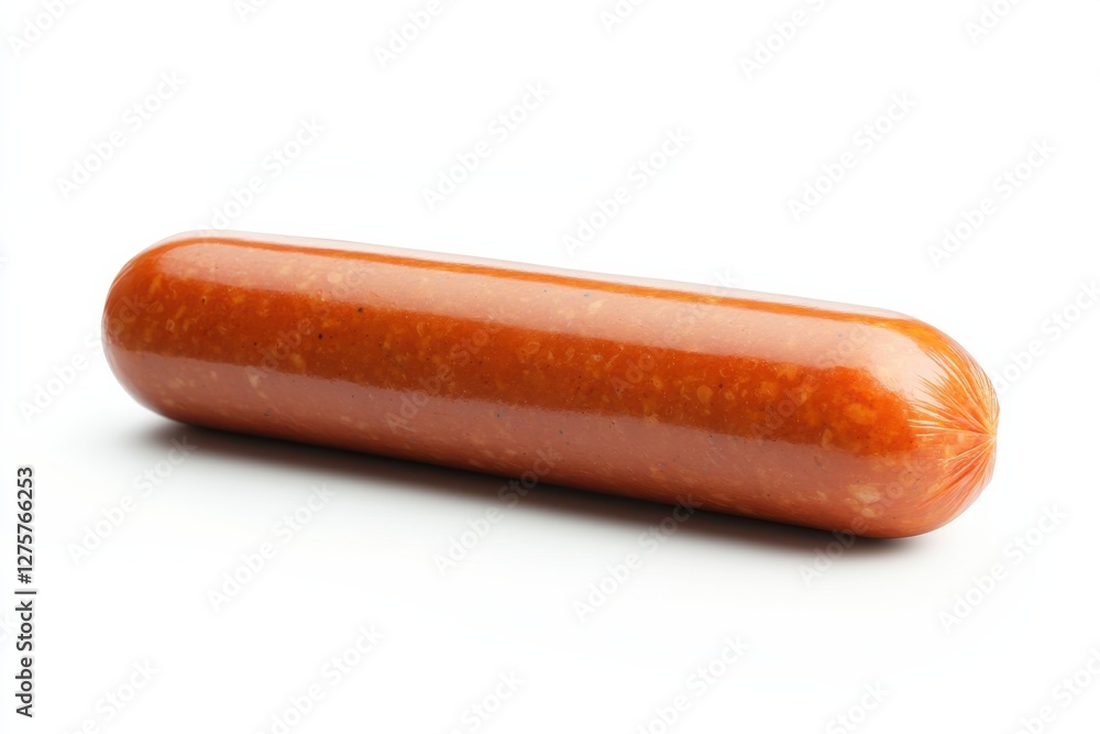 High quality sausage with rich color and texture isolated on a clean white background High quality sausage with rich color and texture isolated on a clean white background
