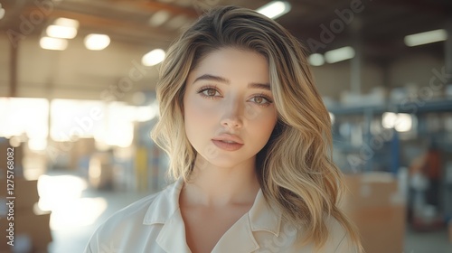 Free Download Confident Young Woman in Industrial Setting - GFXLoad