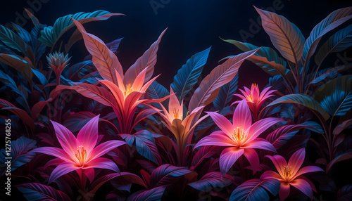 Neon Botanical Art – Glowing Plants in Darkness