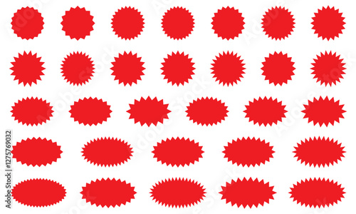 Wallpaper Mural Starburst red sticker set - collection of special offer sale round and oval sunburst labels and buttons. Stickers and badges with star edges for promo advertising. Torontodigital.ca