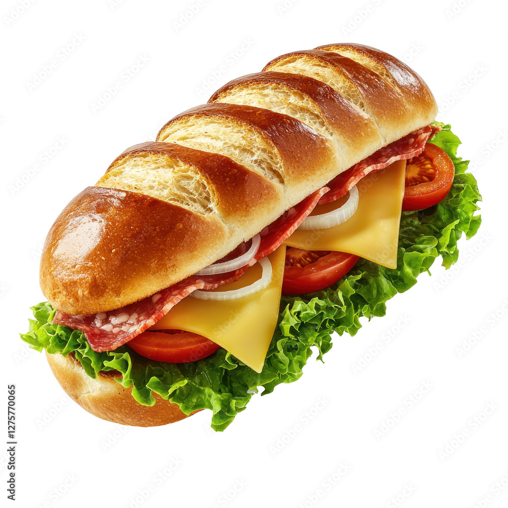Freshly made sandwich with layers of ingredients isolated on png transparent background, cut out Freshly made sandwich with layers of ingredients isolated on png transparent background, cut out