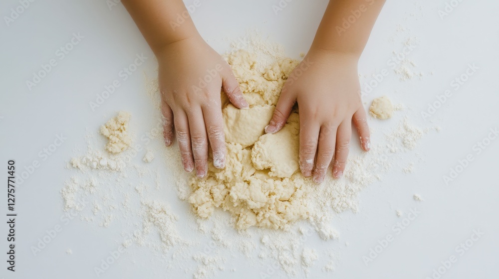 A close-up of hands kneading dough on a flour-dusted surface, focused and artisanal mood, A close-up of hands kneading dough on a flour-dusted surface, focused and artisanal mood,