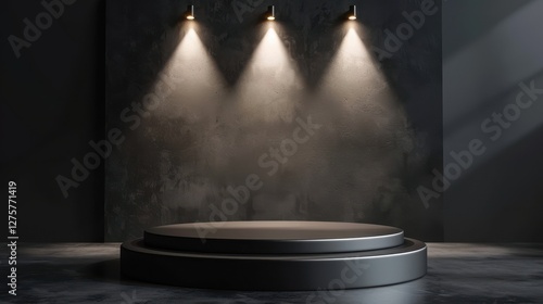 Obraz na płótnie Dark Concrete Podium with Spotlights - Modern Interior Design w salonie
