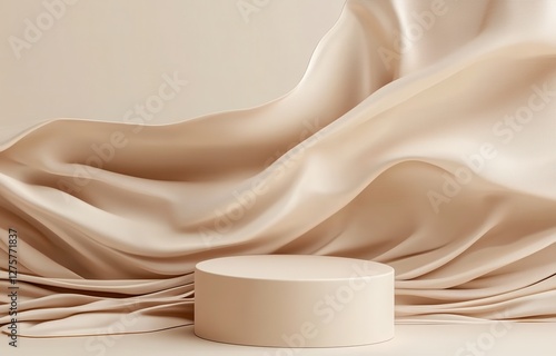 Obraz na płótnie Beige Cylinder Podium with Draped Fabric Background w salonie