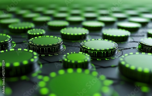 Wallpaper Mural Futuristic control panel with many green knobs. Background Technological grid. Possible use Abstract background for technology or engineering design Torontodigital.ca