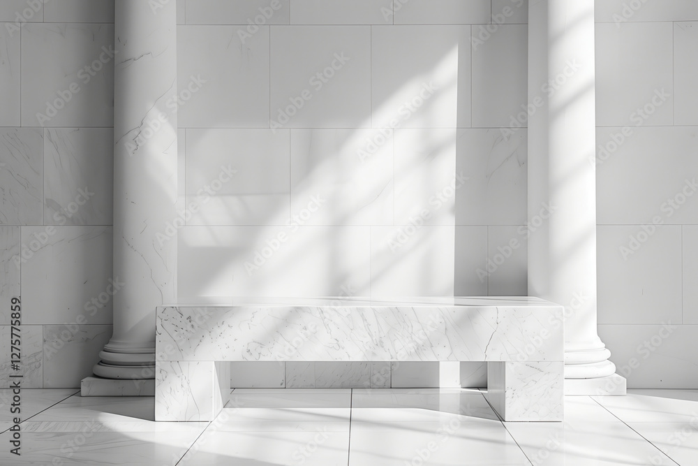 Elegant White Marble Bench in a Modern Architectural Setting